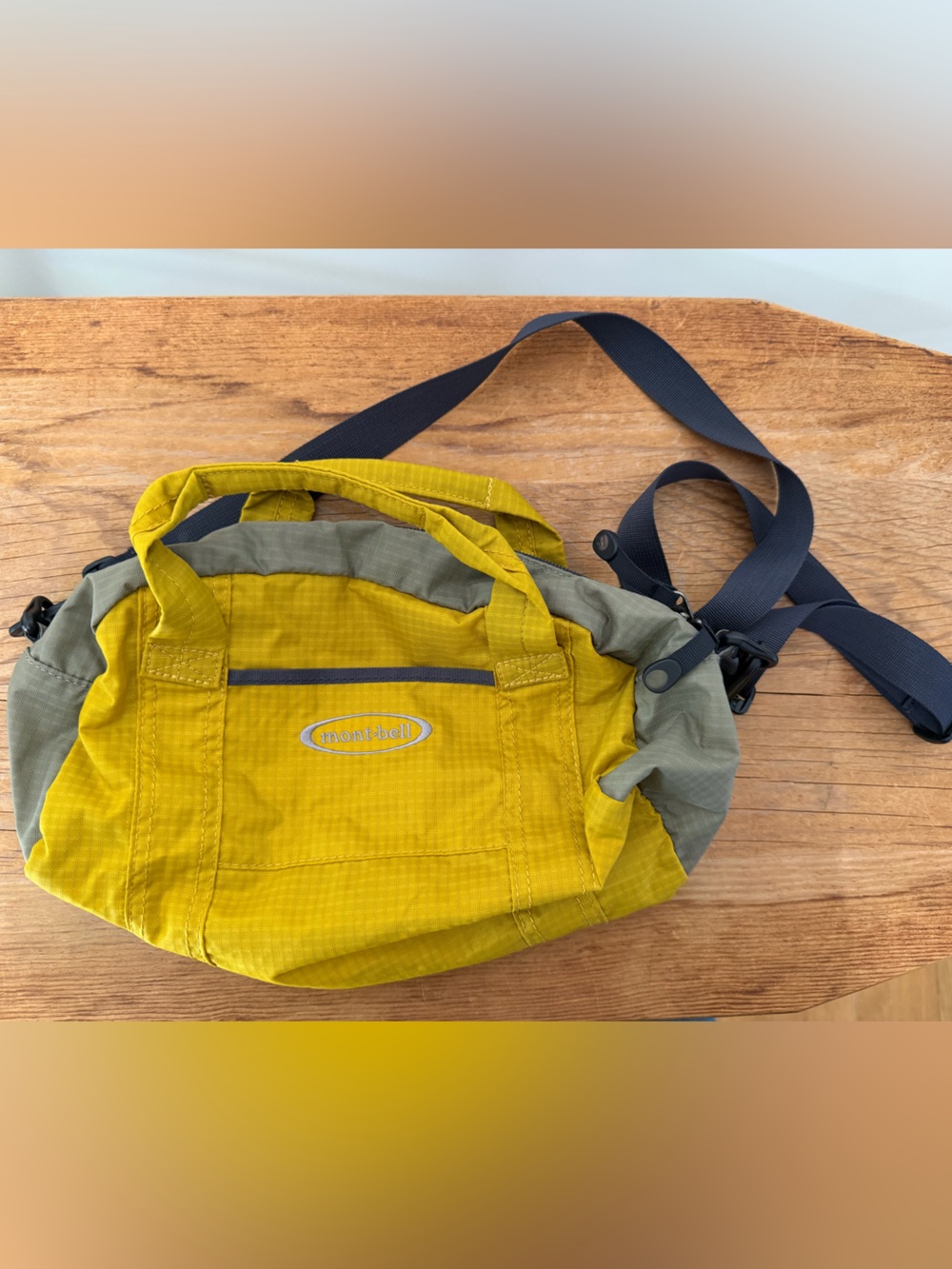 NWOT Montbell Lightweight Mini Duffle Bag Nylon 5L Yellow Crossbody Travel Pack